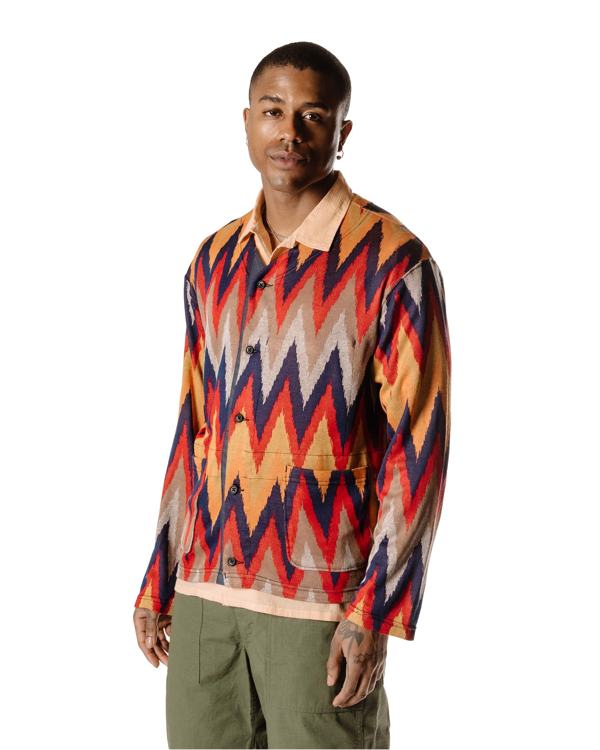 Knit Cardigan Red/Navy Ikat Knit - 3