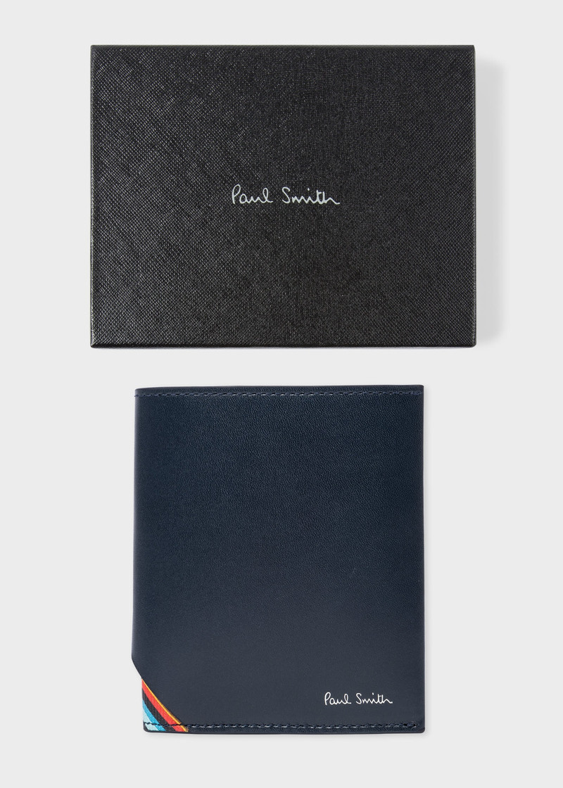 Paul Smith Navy Leather 'Signature Stripe' Compact Billfold Wallet outlook