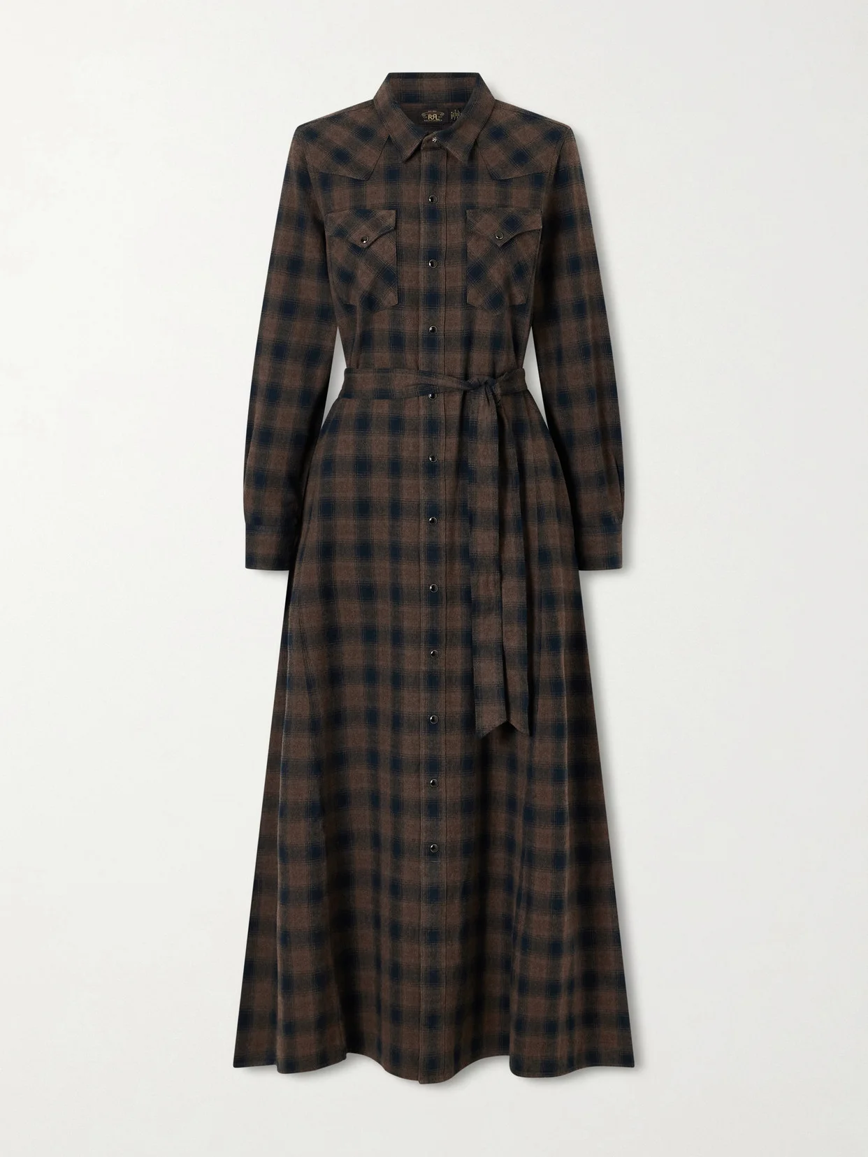 Belted Checked Cotton Maxi Shirt Dress - 1