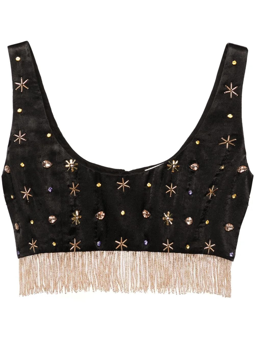 fringed bead-embellished crop top - 1