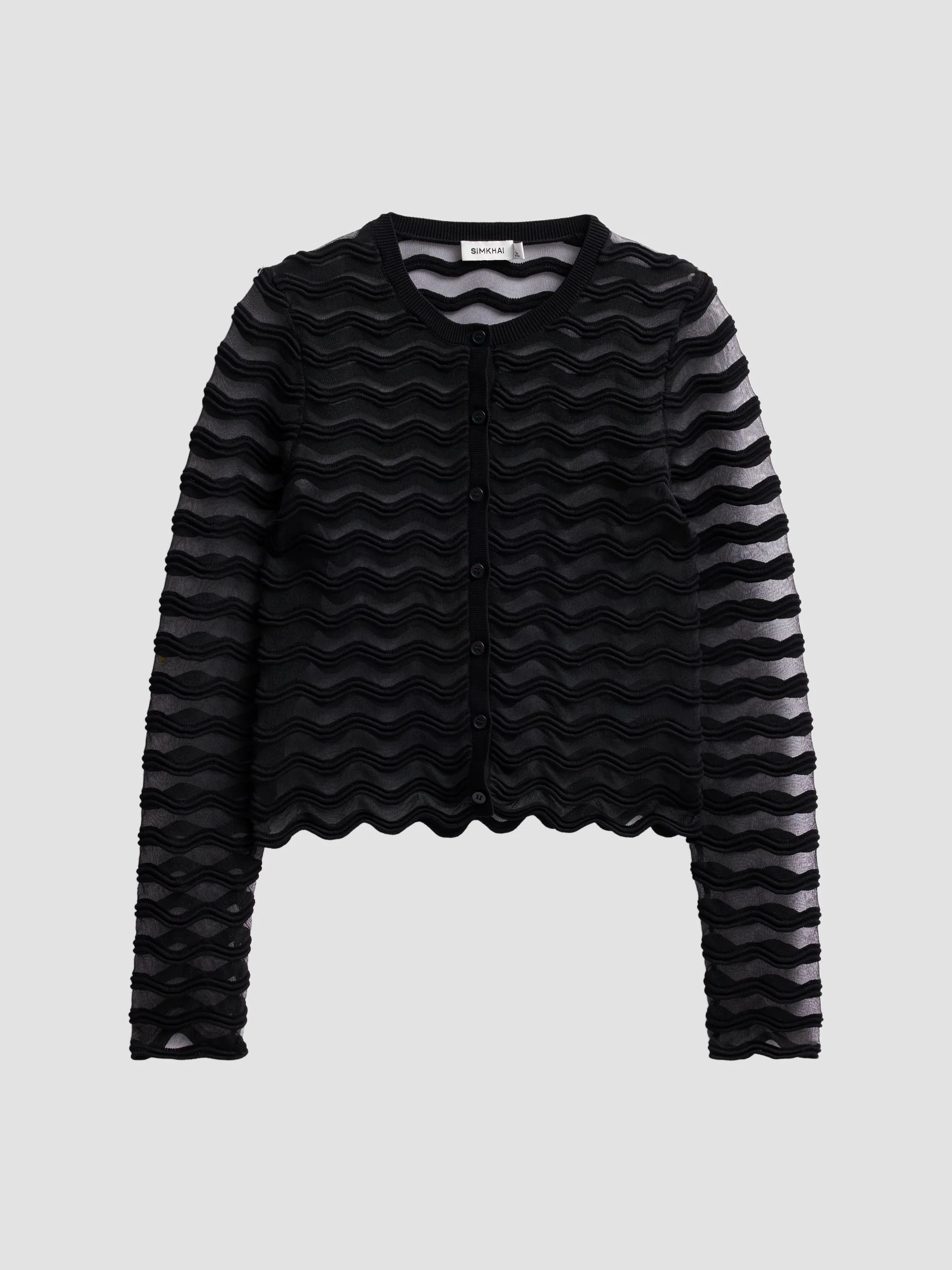 Women's Maxime Sheer Chevron Cardigan - Black - 1