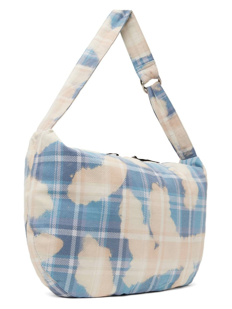 A BATHING APE® Off-White & Blue Bleached Bape Check Furoshiki Bag outlook