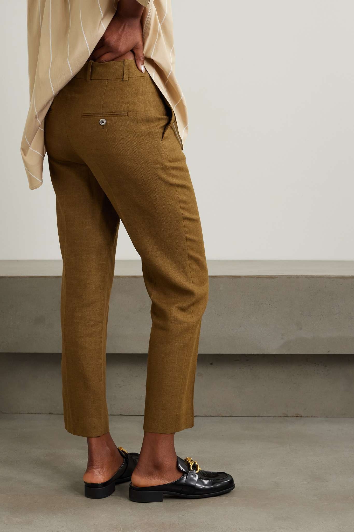 Cropped linen and wool-blend tapered pants - 3