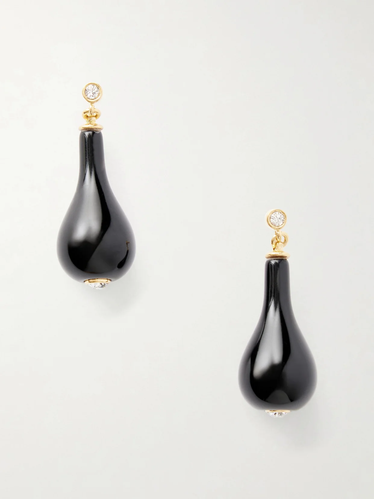 Gold-plated, Onyx And Swarovski Crystal Earrings - 1