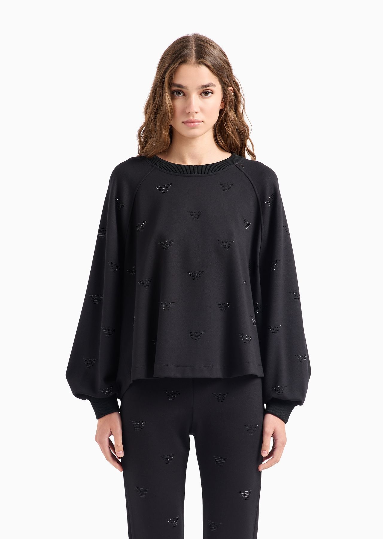 Oversized sweatshirt in interlock jersey with all-over rhinestoned eagles - 2