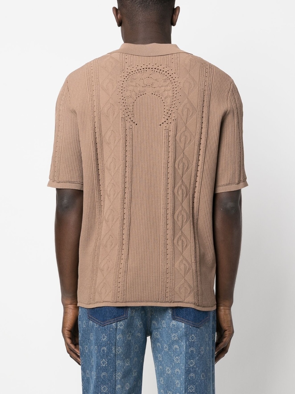 Marine Serre Moon Diamant cable-knit polo top | REVERSIBLE Marine Serre Moon Diamant cable-knit polo top | REVERSIBLE