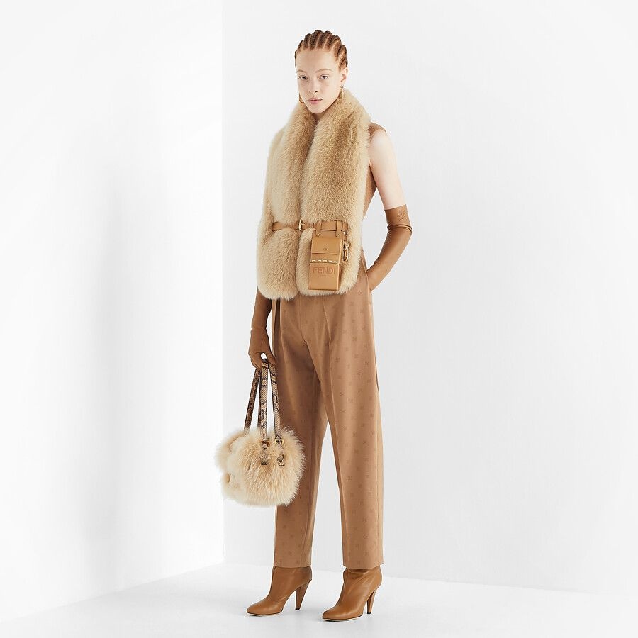 Beige sheepskin and fox fur bag - 2