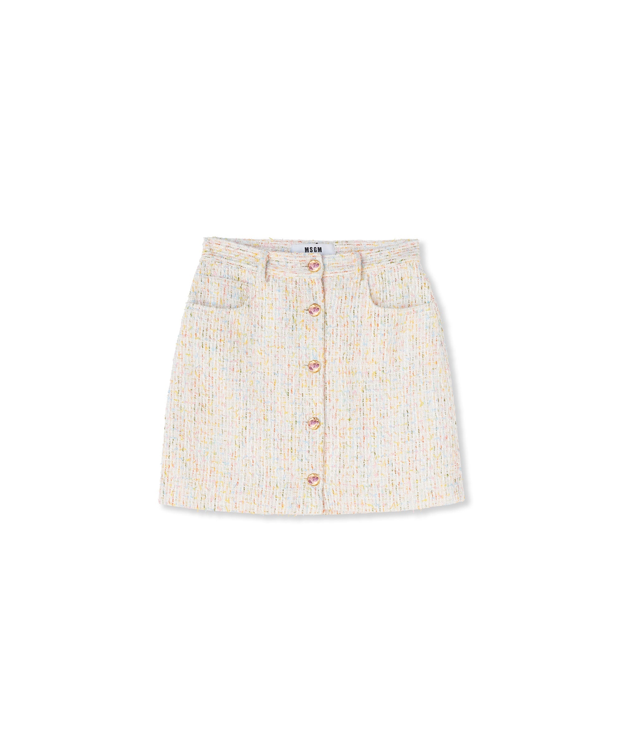 Tweed miniskirt with multicolored buttons - 1