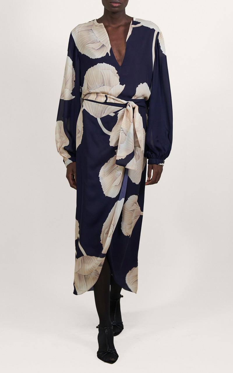 Johanna Ortiz Naturalism Floral Silk Wrap Skirt navy outlook