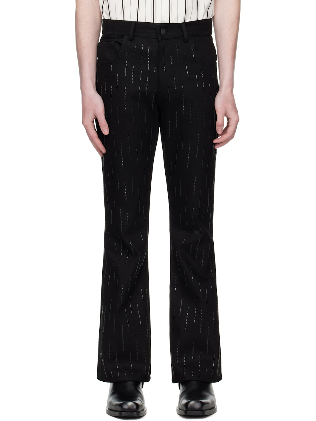 Black Embellished Rain Appliqué Trousers - 1