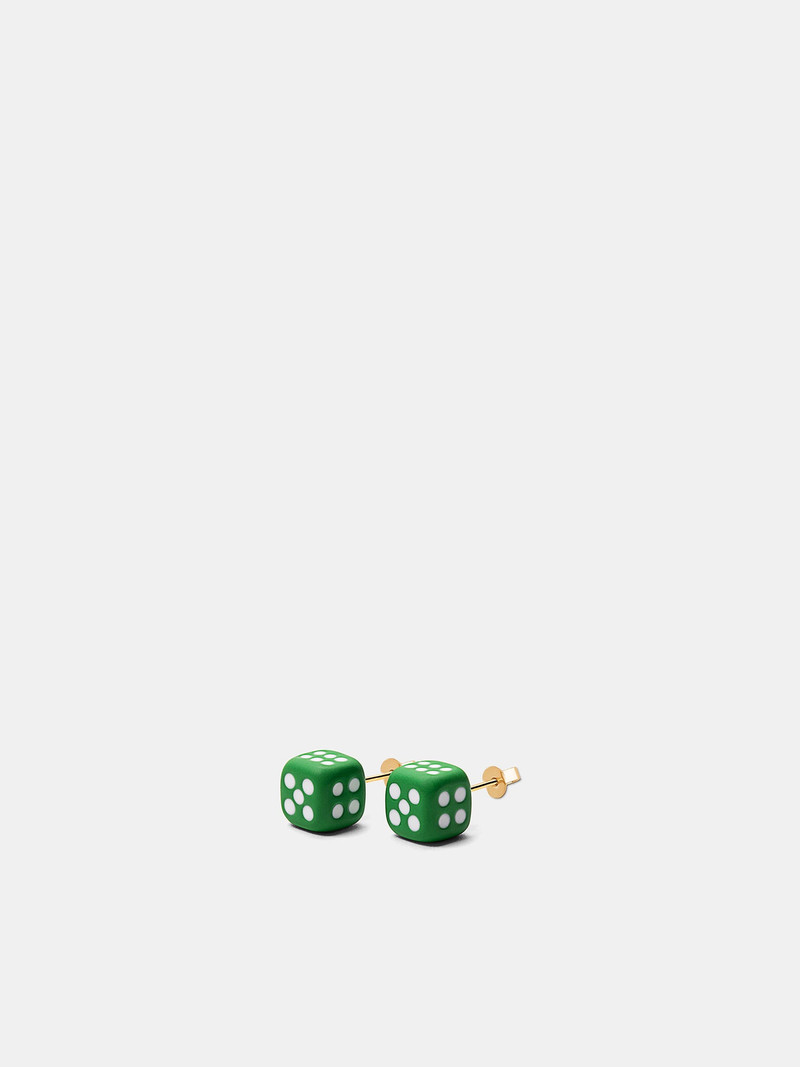 Green Enamel Dice Earring Pair 1