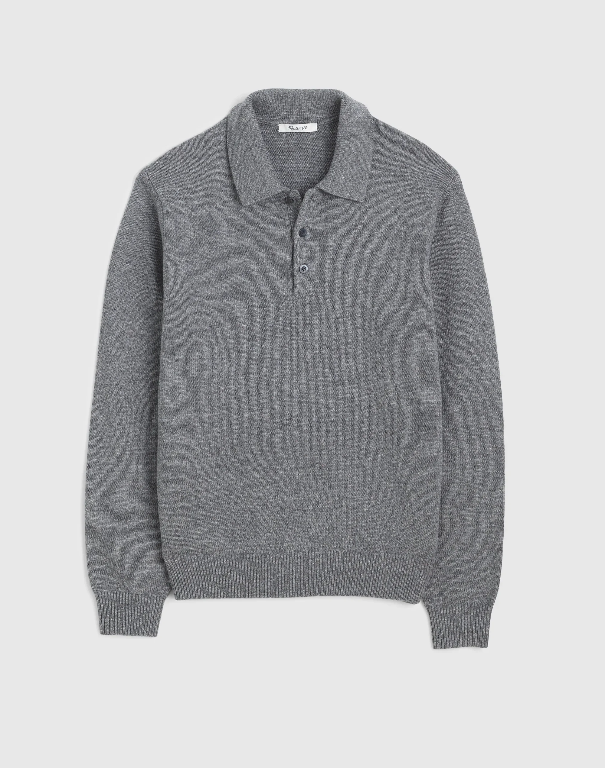 Textured-Stitch Long-Sleeve Polo in Harbor Wool Blend - 1