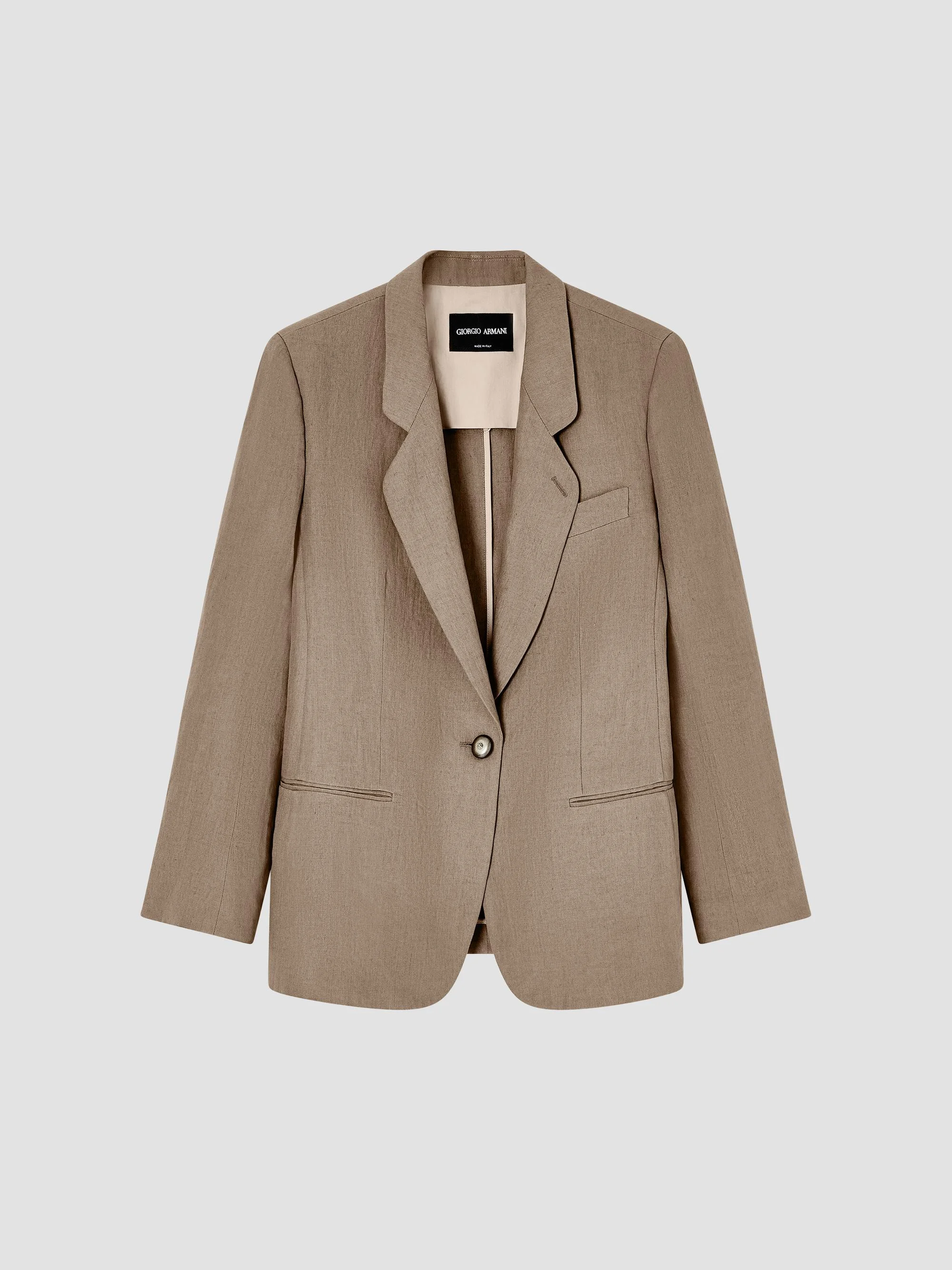 Women's Single-Breasted Linen Jacket - Brown - 1