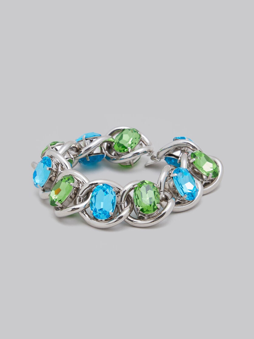 BLUE AND GREEN RHINESTONE CHUNKY CHAIN BRACELET - 4