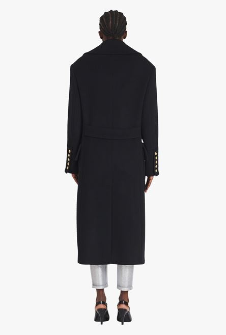 Long black wool coat with double-breasted gold-tone buttoned fastening - 3
