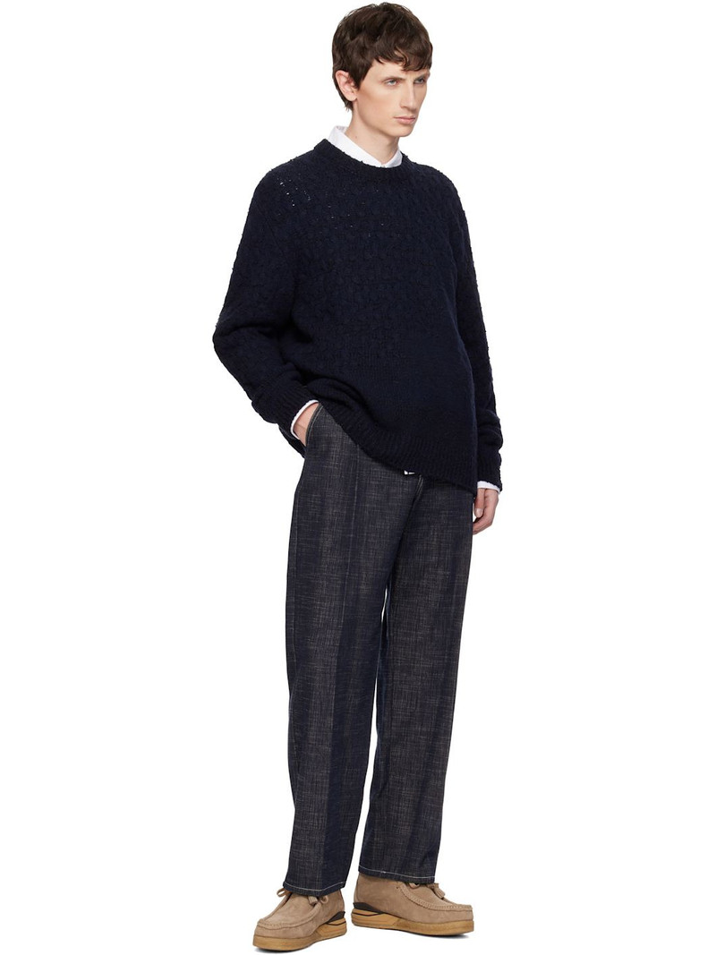 Wooyoungmi Navy Wool Blend Cable Sweater outlook