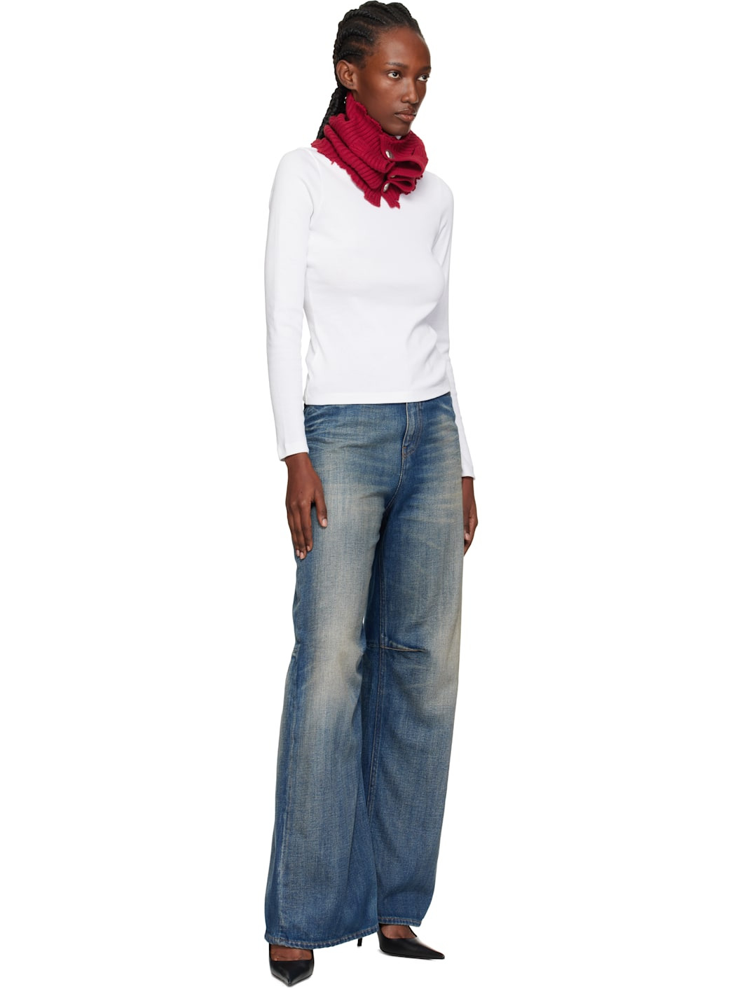 Red Roghen Wool Tube Scarf - 3