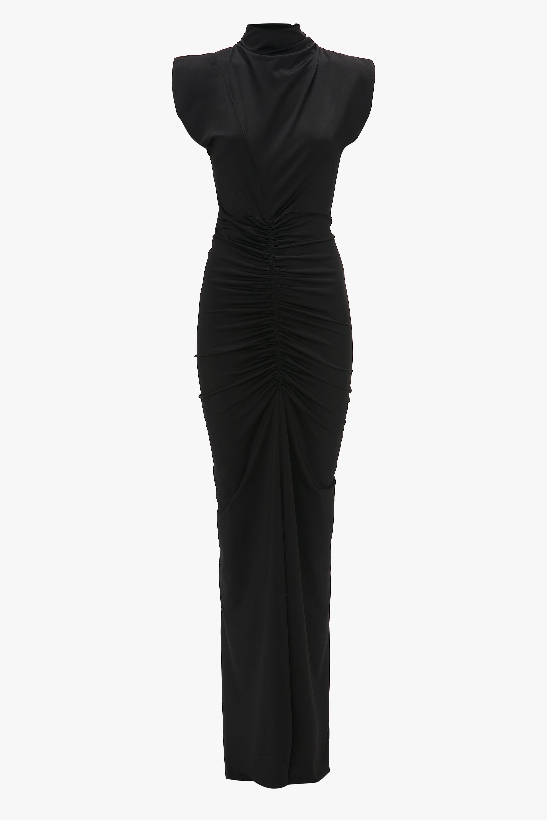 Ruched Jersey Gown In Black - 1