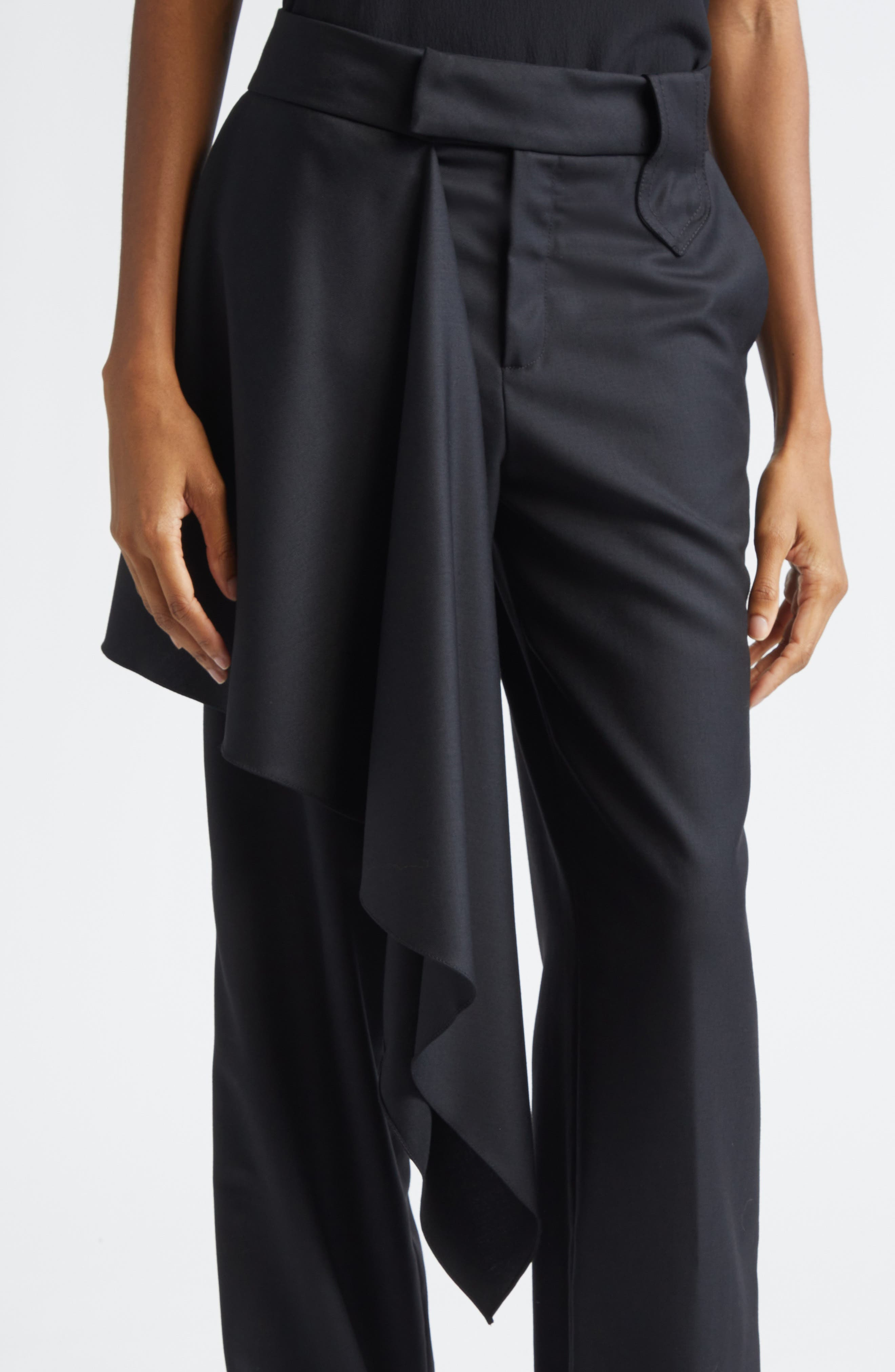 Johanna Ortiz Cascade Ruffle Wool Tea Pants in Black at Nordstrom - 4