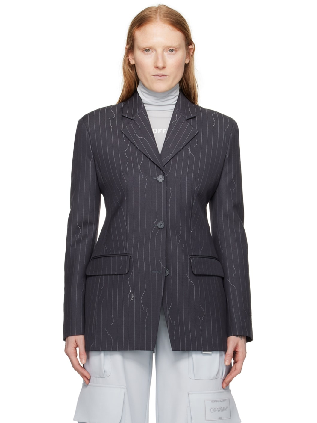 Navy Pinstripe Blazer - 1