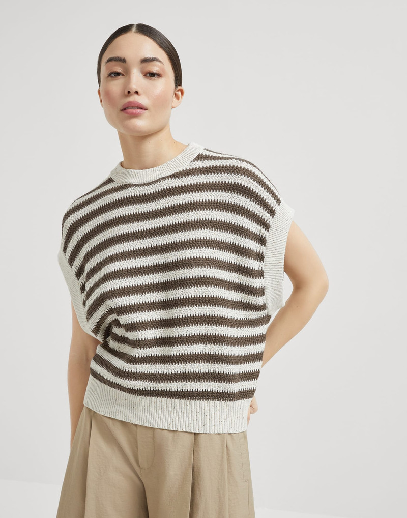 Striped dazzling cotton knit T-shirt - 1
