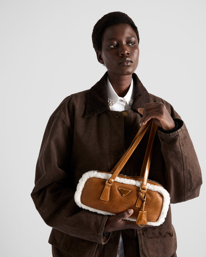 Prada Medium shearling two-handle bag outlook