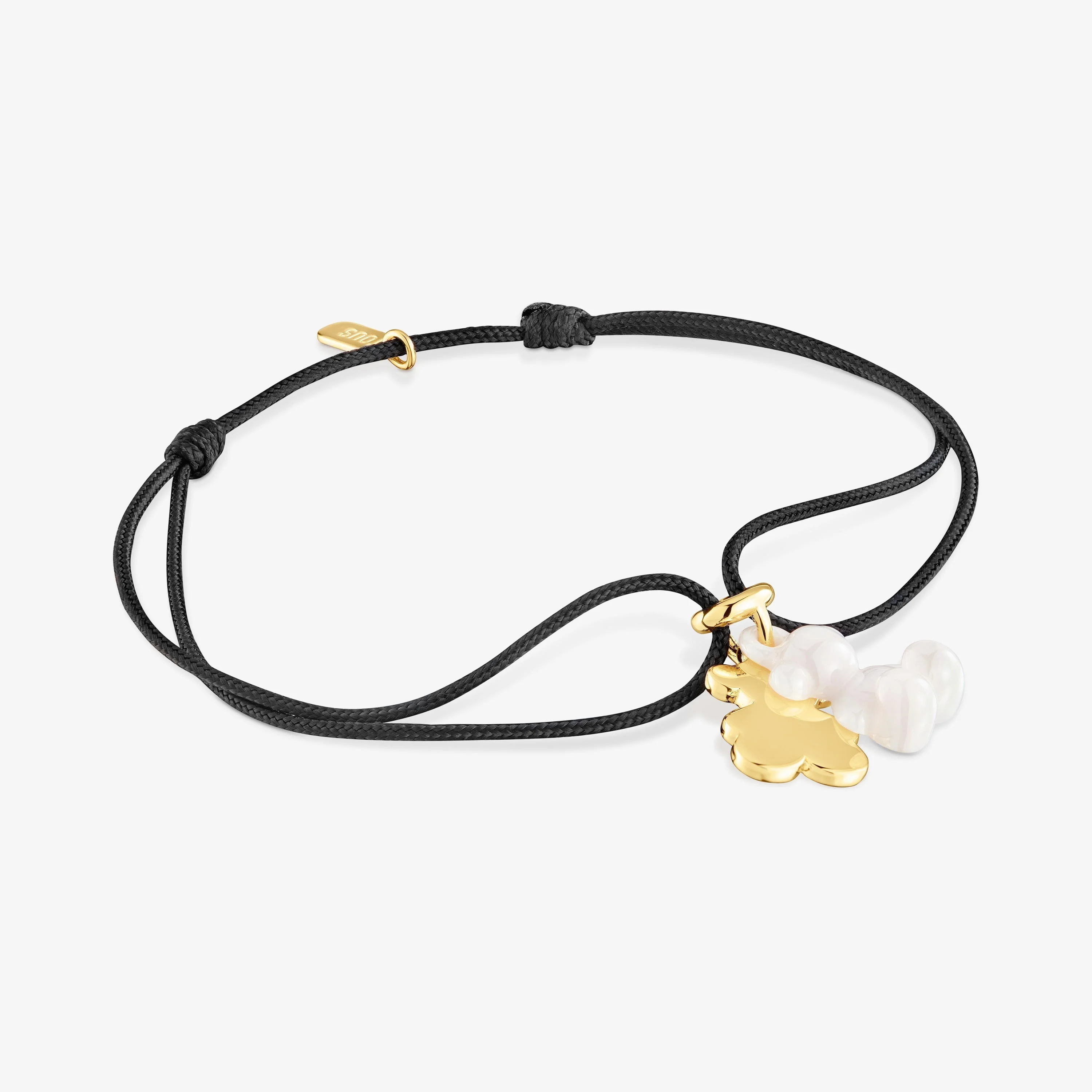 Double-bear Bracelet with 18K gold vermeil, white ceramic, and black nylon Bold Bear - 1