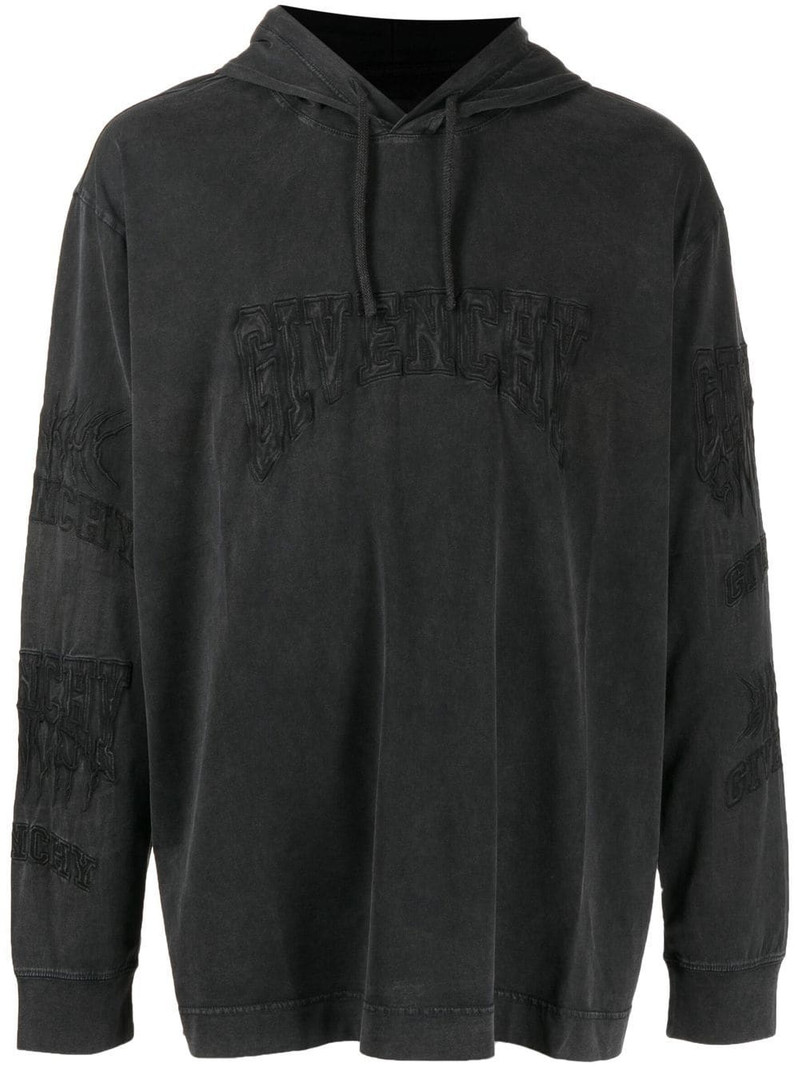 embroidered logo faded-effect hoodie 1