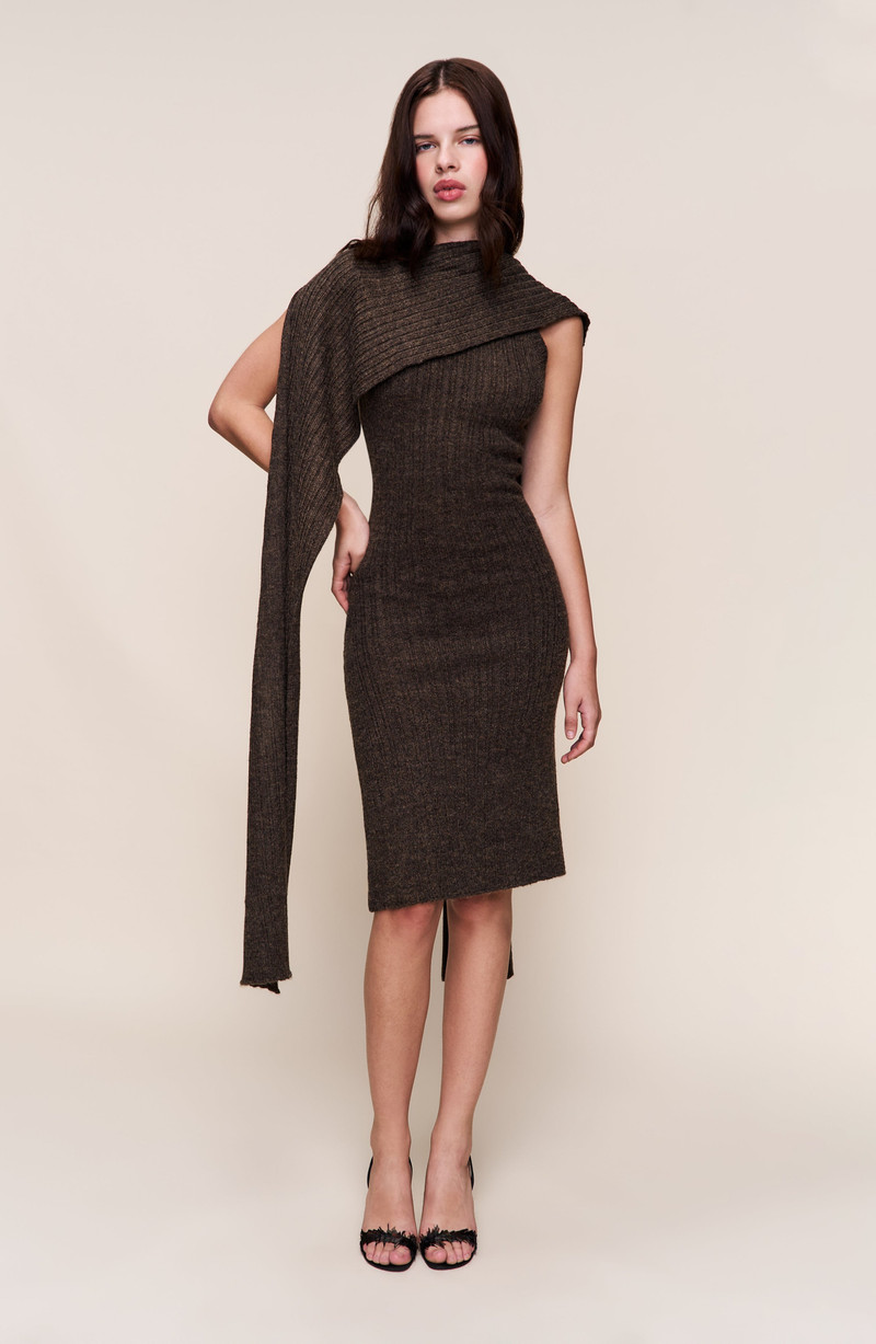 Guizio Hooded Knit Dress in Dark Olive 5