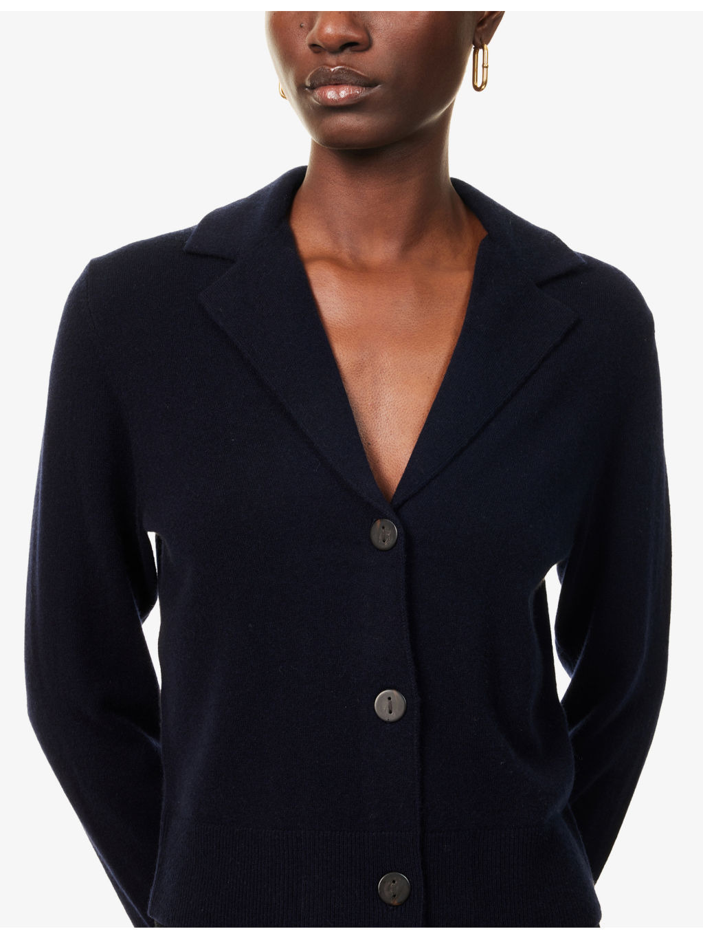 Lapel-Collar Short-Sleeves Stretch-Wool Blend Cardigan - 5