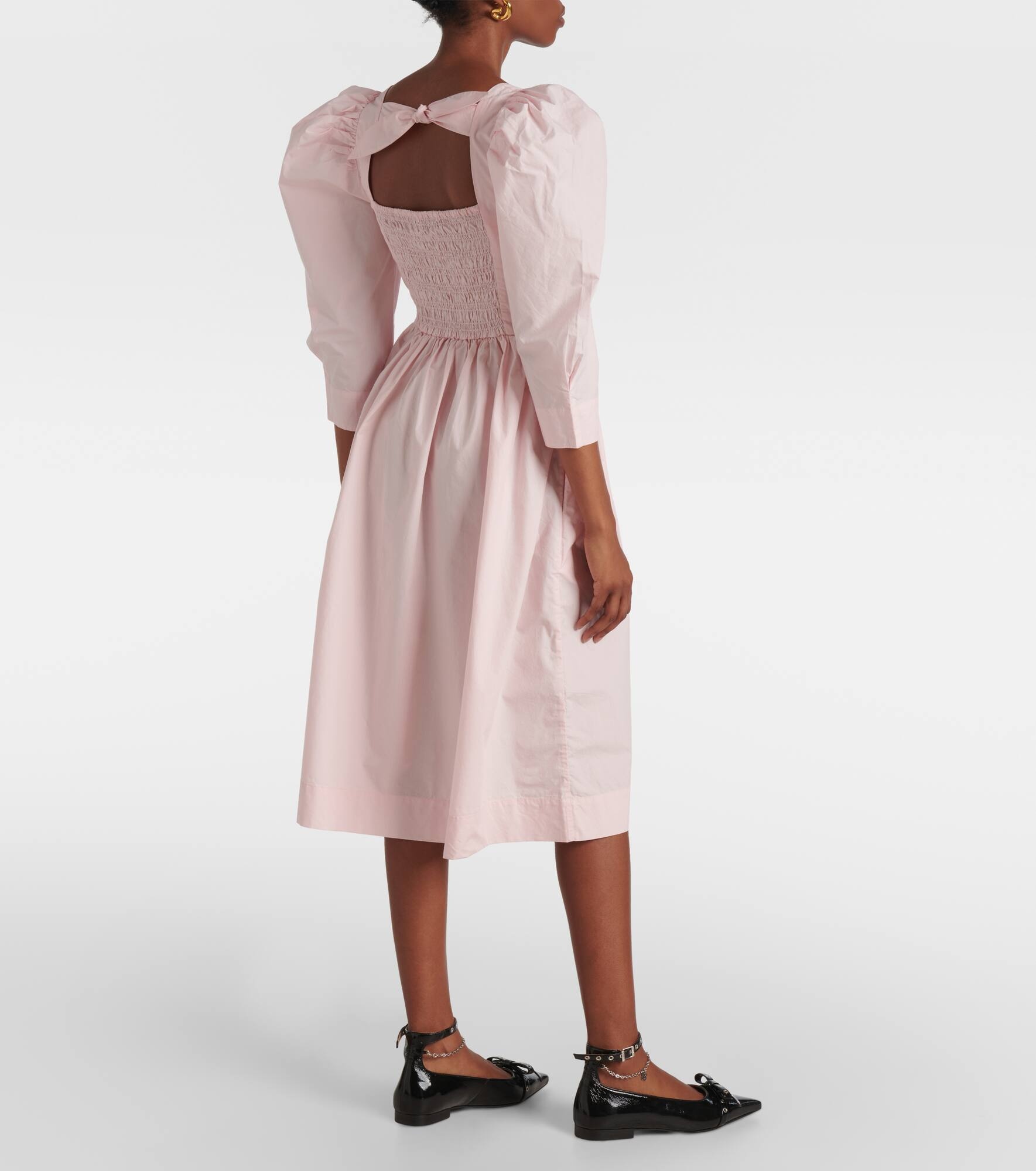 Smocked cotton poplin midi dress - 3