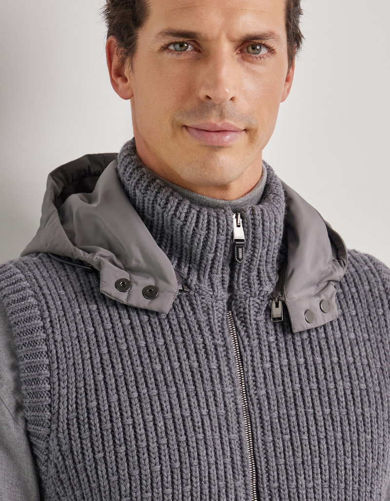 CARAMEL MIXED-MATERIAL ULTRALIGHT SUEDE BOMBER JACKET WITH KNIT INSERTS 32