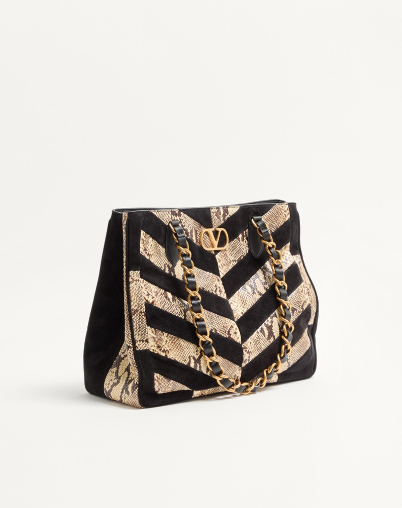 VALENTINO GARAVANI LASEINE SHOPPING BAG IN PYTHON AND CHEVRON-PATTERNED SUEDE 2