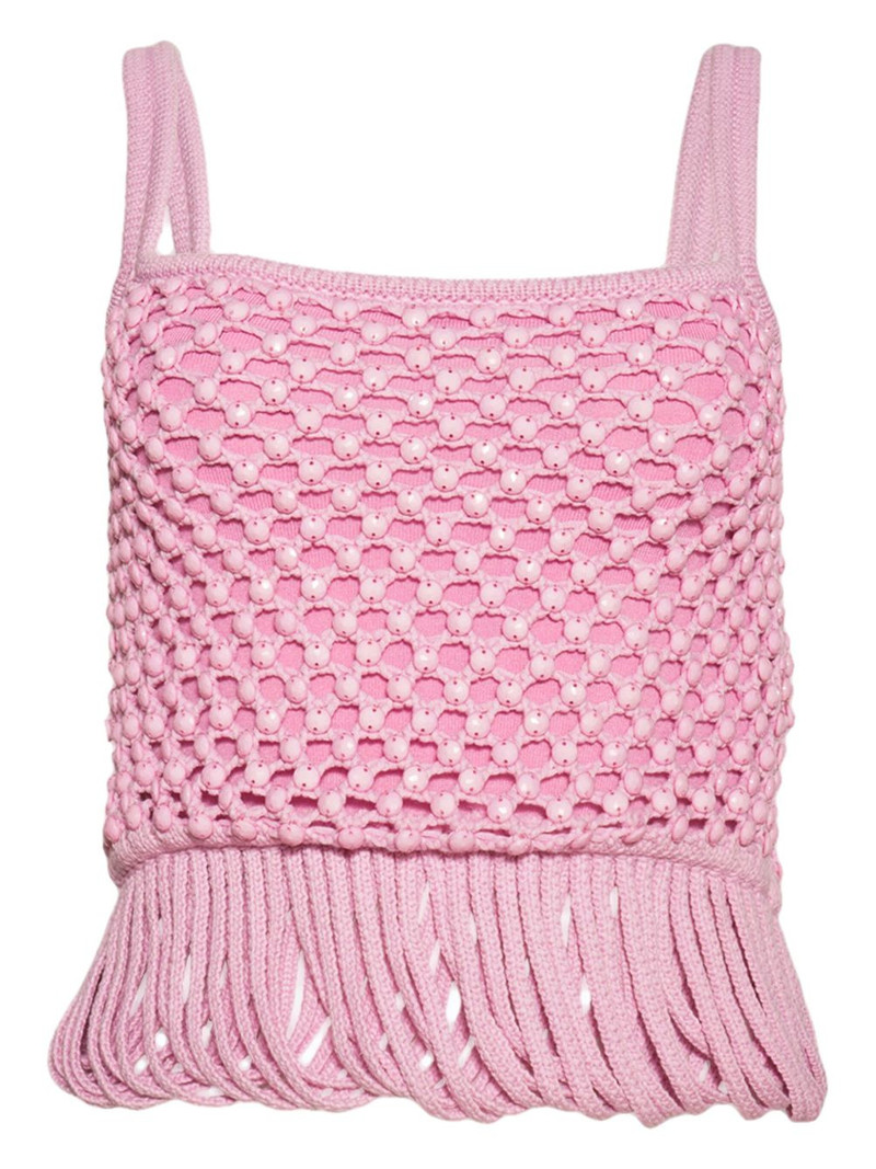 Loop fringe knit-mesh tank top 1