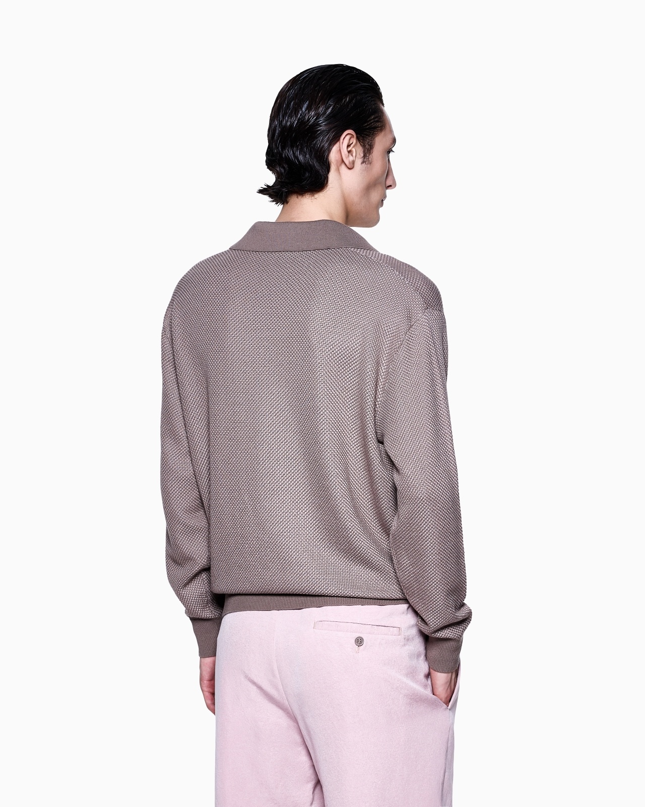 MICRO JACQUARD VIRGIN WOOL AND VISCOSE POLO JUMPER - 3