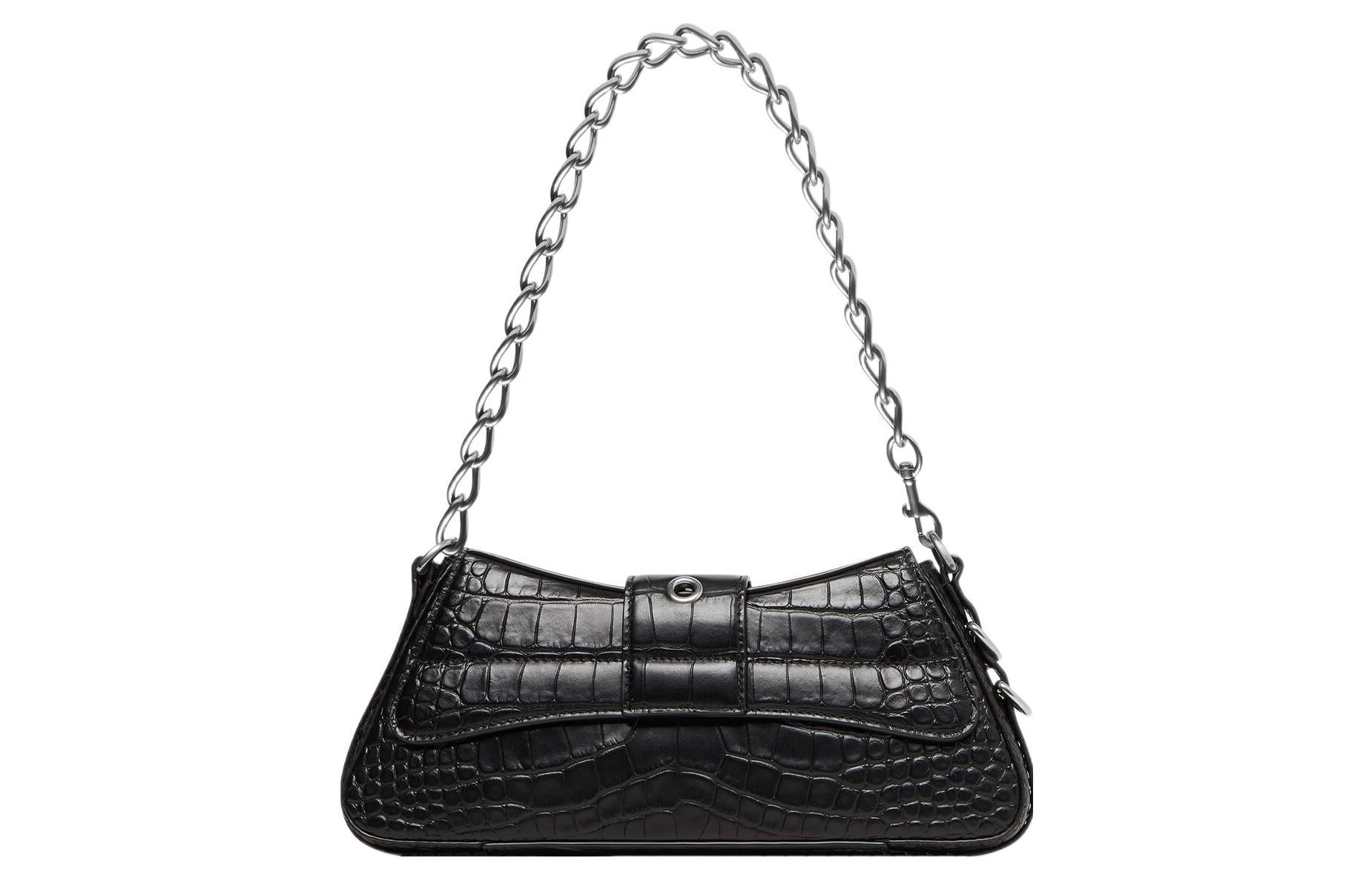 (WMNS) Balenciaga Lindsay Small Crocodile Embossed Shoulder Bag 'Black' 701141210C91000 - 4