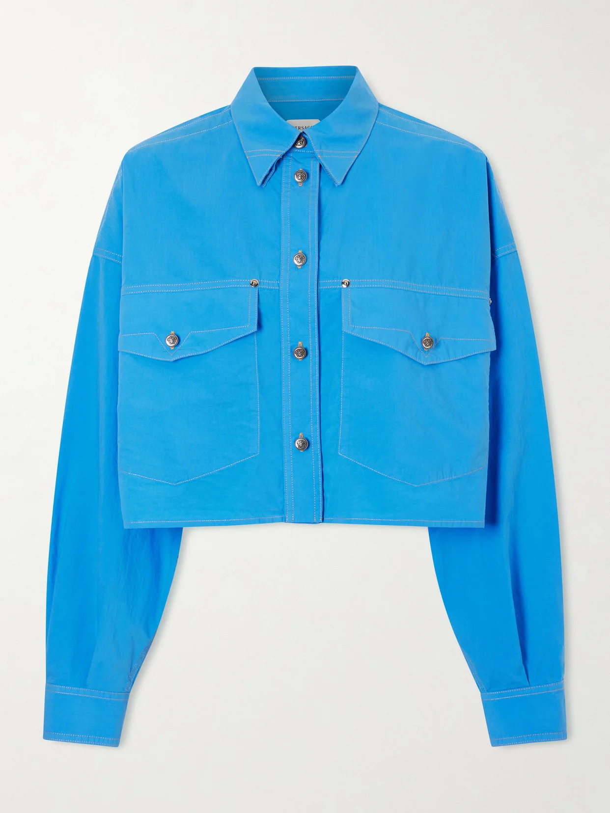Medusa-embellished Cropped Cotton-poplin Shirt - 1