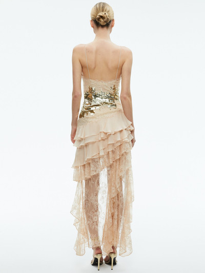 Alice + Olivia NELIA SEQUINED HIGH LOW RUFFLED MAXI DRESS outlook