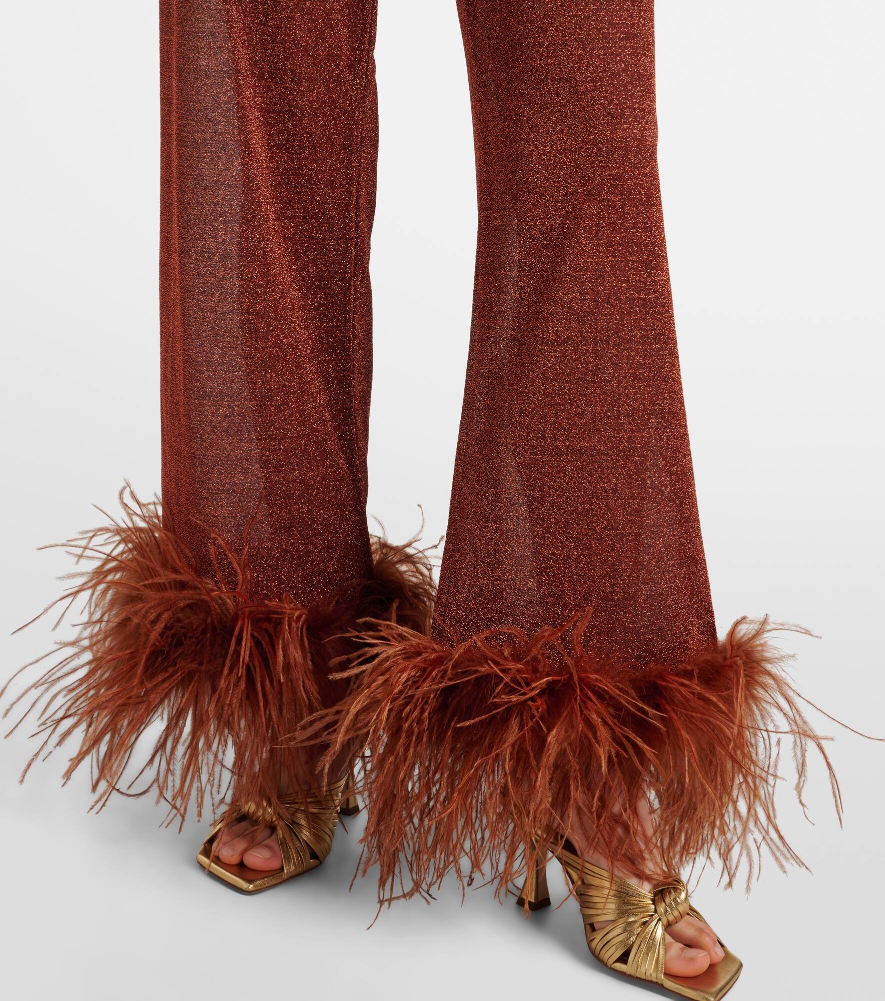 Lumière Plumage feather-trimmed straight pants - 5