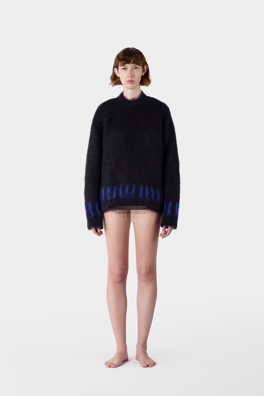 HAIRY KNIT ROUND NECK SWEATER / dark navy - 6