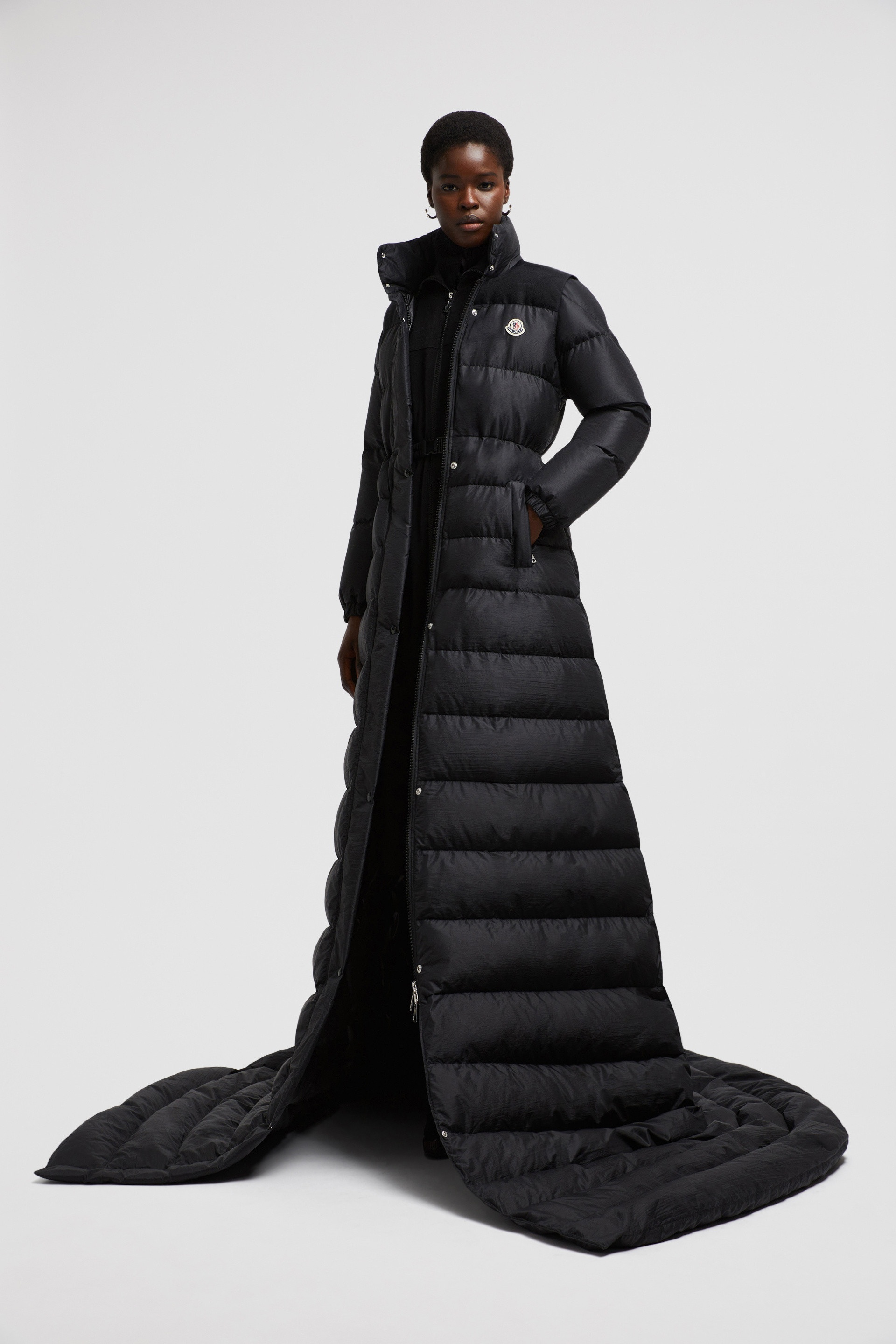 Black Brou Diagonal-Quilted Long Down Jacket - Long Down