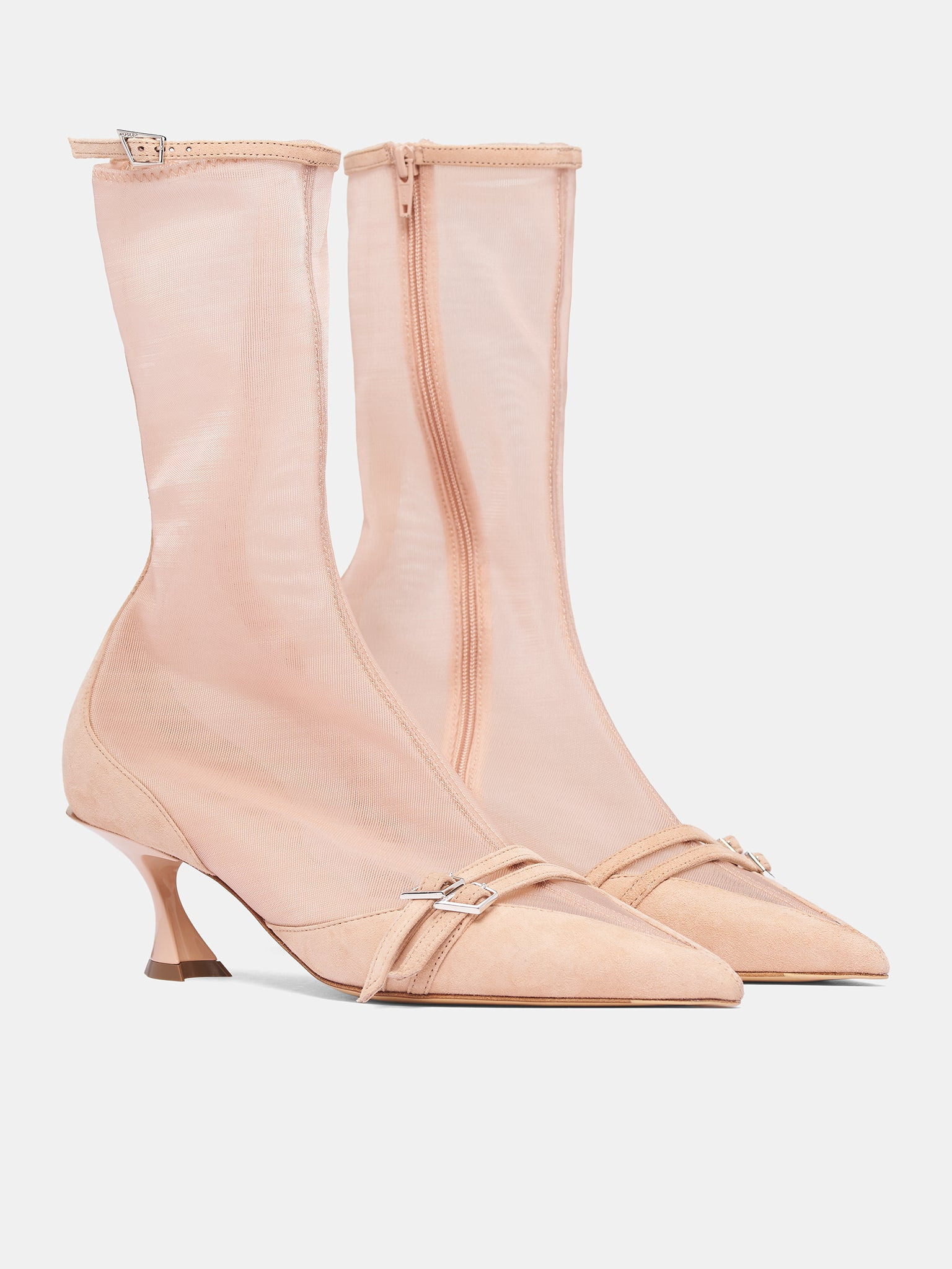 Nude Mesh Suede Kitten Boots - 2