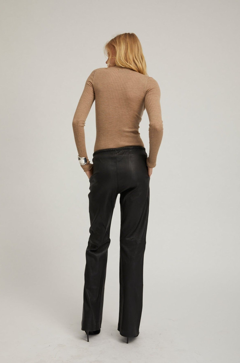 SPRWMN BLACK LEATHER STRAIGHT LEG PANTS outlook