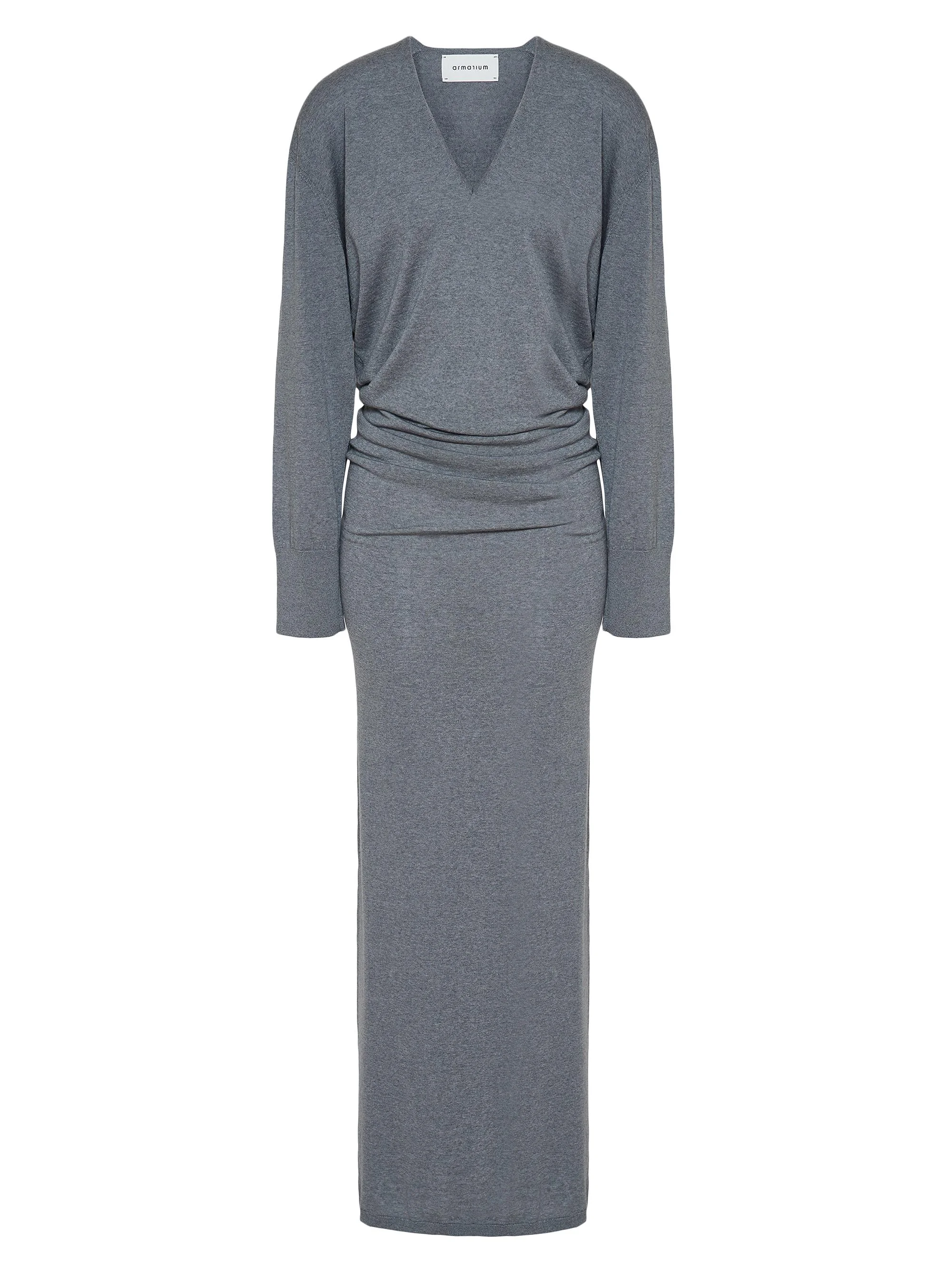 Women's Elva Merino Wool-Cashmere Draped Maxi Dress - Medium Grey Melange - 1