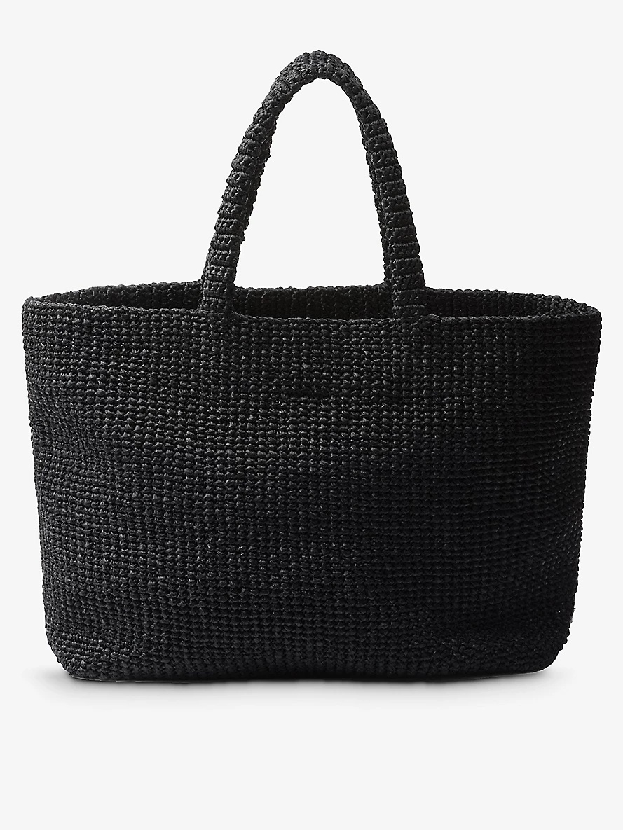 【関税＆送料込み】Prada Logo-AppliquAC Woven Tote Bag Prada Logo-Appliqué Woven Top Handle Bag in Natural | Lyst