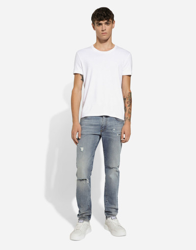 Dolce & Gabbana Slim-fit blue stretch denim jeans with abrasions outlook