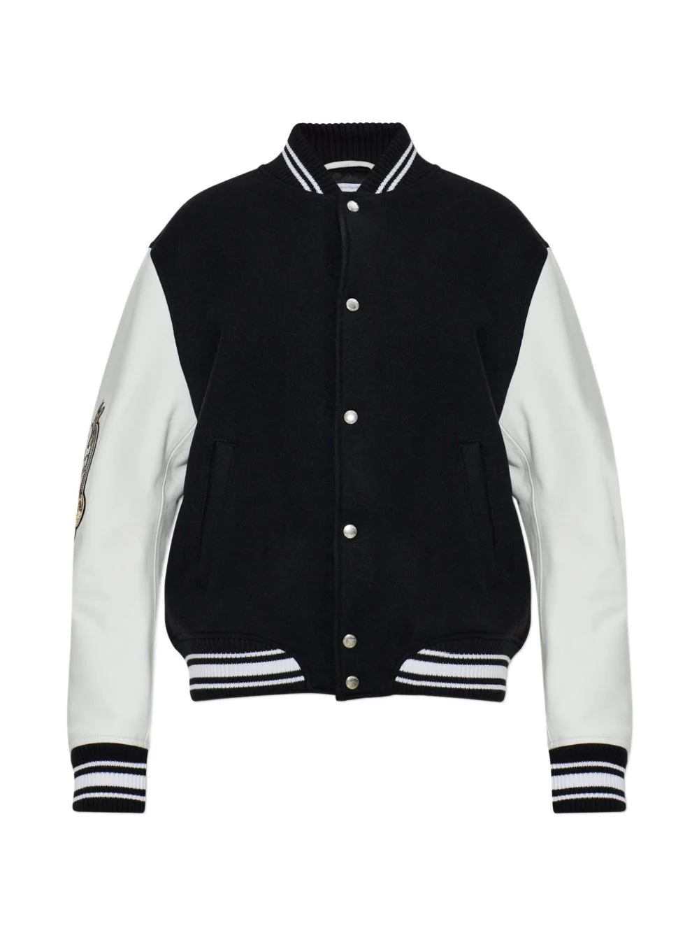 logo-embroidered leather-sleeve jacket - 1
