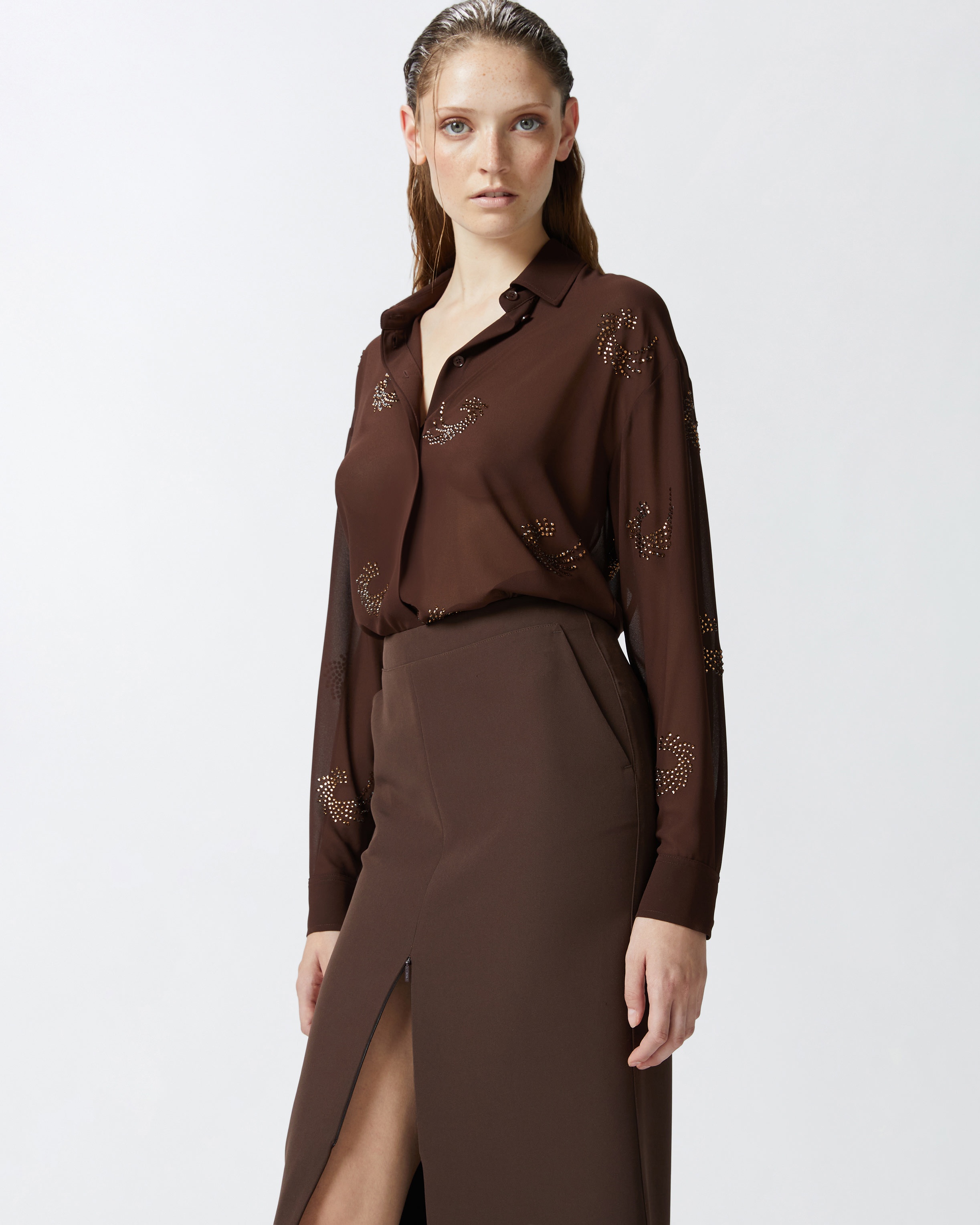 SEMI-TRANSPARENT SHIRT WITH RHINESTONE SWIRLS - 3