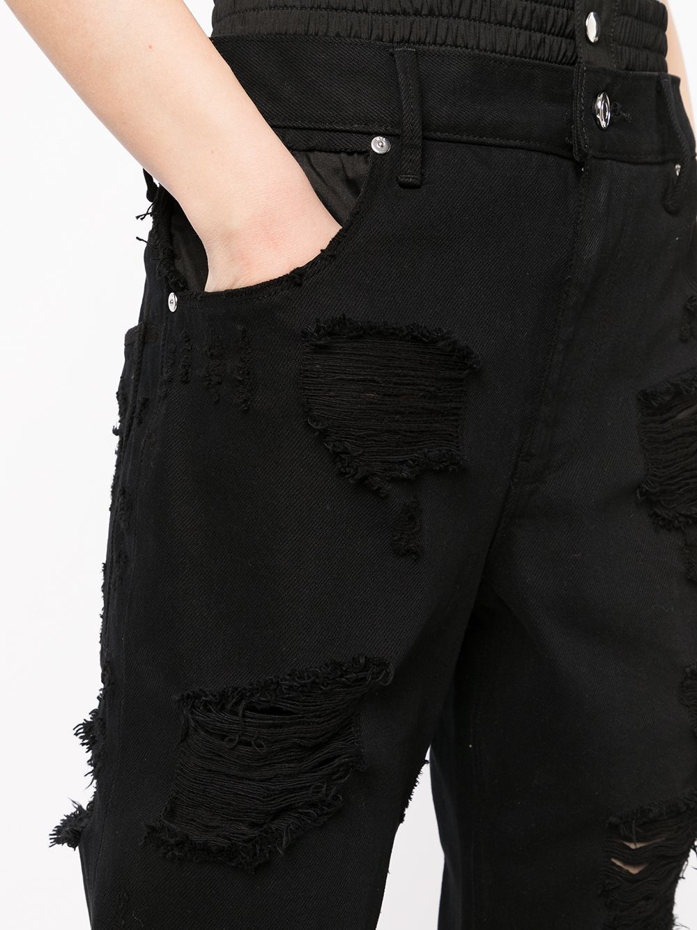 distressed double-waistband jeans - 5