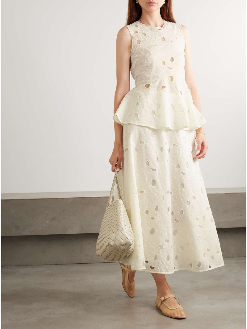 ULLA JOHNSON Caro embroidered cotton-voile midi skirt Off-white outlook